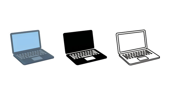 Three simple laptop icons in different styles