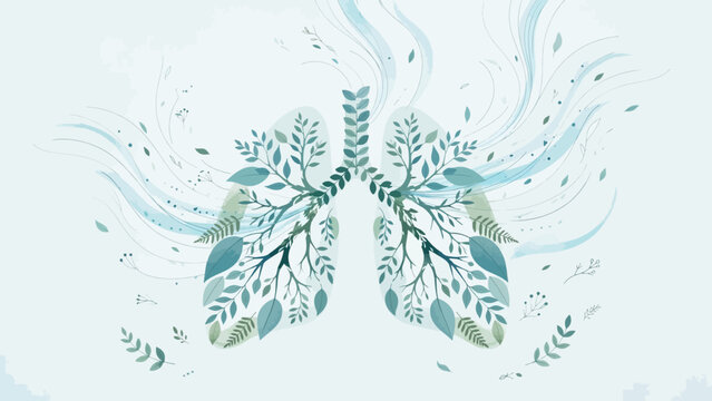 
Human lungs formed by green leaves and branches, symbolizing respiratory health and the importance of pure air