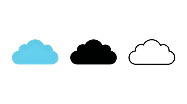 Three different cloud icons in simple styles