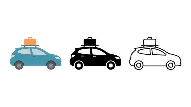 Three cars with luggage on rooftops