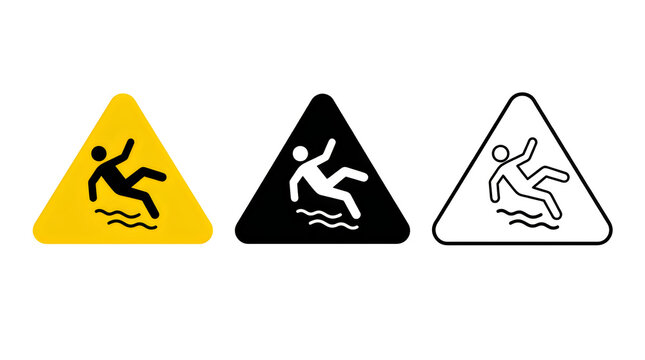 Warning slippery diving icon set