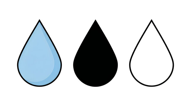 Three stylized water droplet icons in different colors