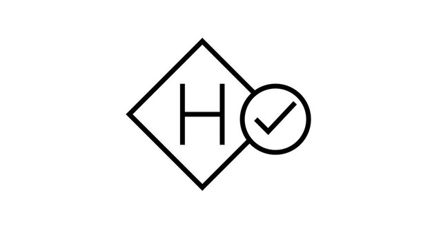Black line hospital verification logo icon over white background representing health check