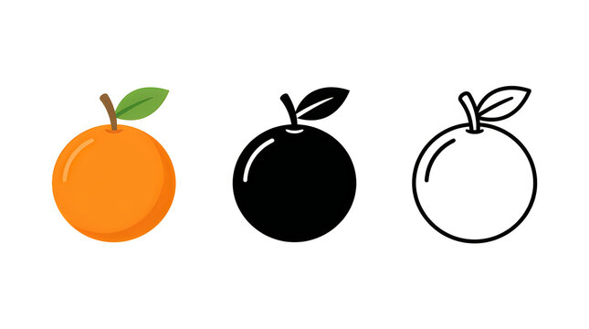 Three simple fruit icons with leaves