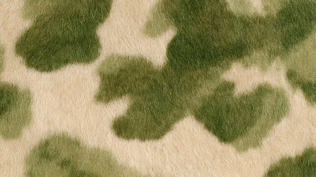 Olive Green and Warm Beige Cowhide Pattern with Soft Textured Fur Surface