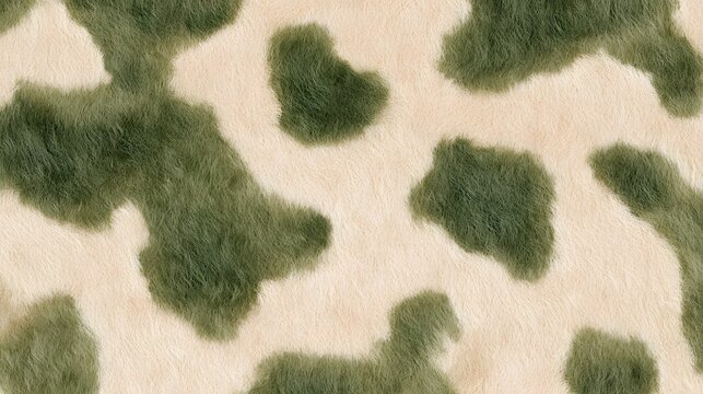 Olive Green and Warm Beige Cowhide Pattern with Soft Textured Fur Surface