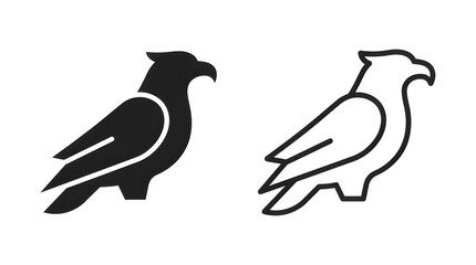 Fototapeta premium Black and white raven silhouettes facing opposite directions