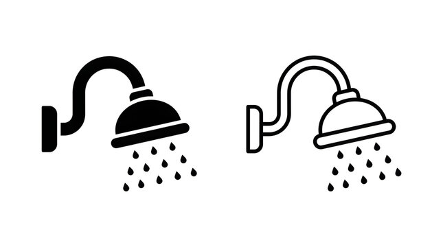 Black shower head icons with water droplets