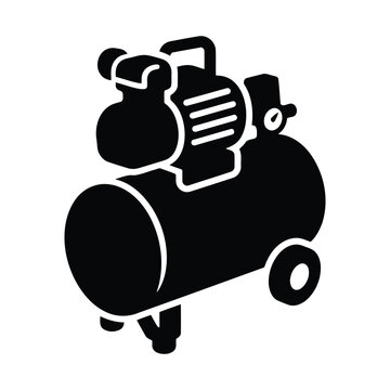 Air compressor machine glyph icon on white background.