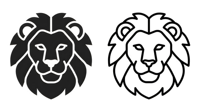 Black and white lion head icons in profile view