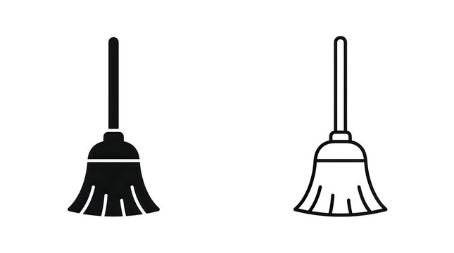 Black and white broom icons with different bristle styles