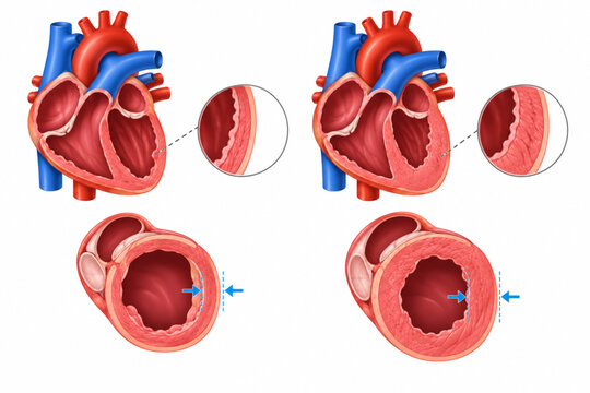 Normal Heart vs Athlete Heart Physiological Hypertrophy Vector
