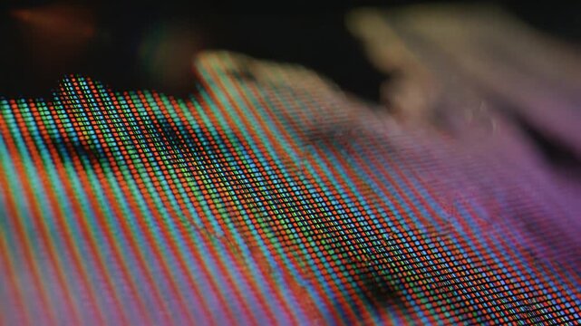 Close up of digital screen pixels with colorful subpixels