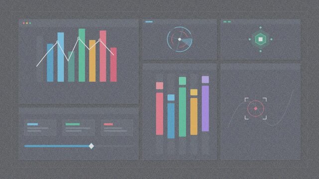 Dynamic Data Dashboard Interface with Tactical HUD and Analytics Charts