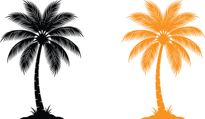 Obraz premium Black and orange palm tree silhouettes set isolated on a white background