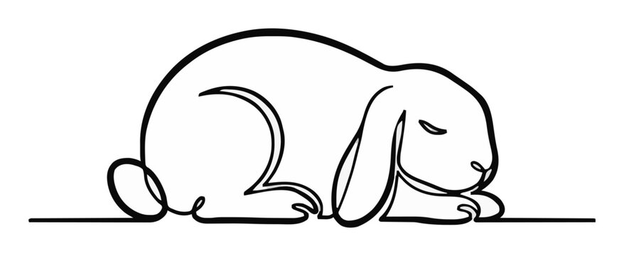 Sleeping lop eared rabbit continuous line art. Generative AI