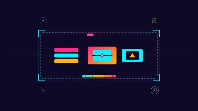 Dynamic vector user interface elements and digital HUD overlays morphing on dark background