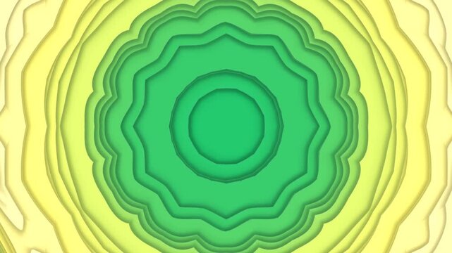A mesmerizing, organic growth unfolding into vibrant concentric circles with a gradient of greens and yellows