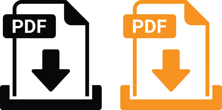 Black and orange pdf document download icons isolated on a white background