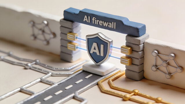 AI firewall concept illustrating cybersecurity, network security, data protection, and digital defense with a secure barrier protecting connected systems from cyber threats online.