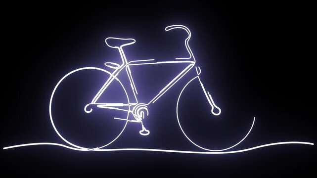 Continuous Line Drawing Animation Of Neon White Bicycle Bike Cycling Vehicle   