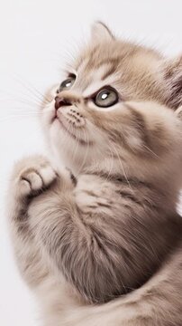 Vertical Video of Cute Kitten Making a Wish with Paws Together