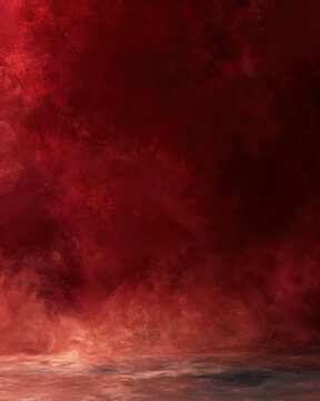 Rich red textured studio background with deep crimson tones, soft tonal variation and an empty floor area, creating a dramatic setting for portraits or products.