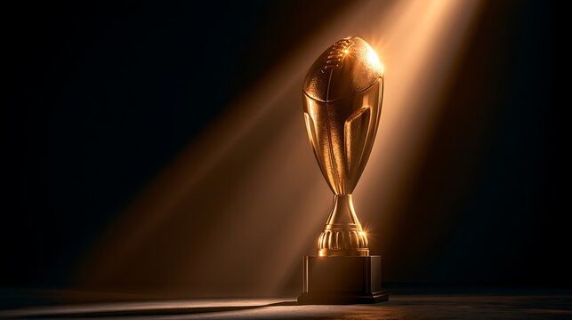 Golden Championship Trophy Cup Under Dramatic Spotlight on Dark Background