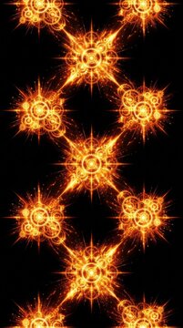 Fiery glowing abstract star pattern on dark background with glowing stars glowing effect abstract