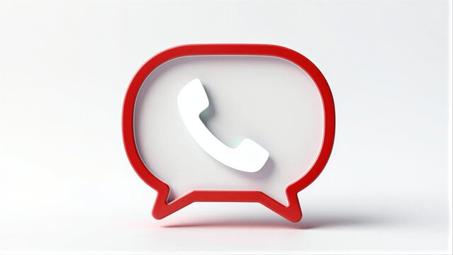 Red speech bubble with phone icon, minimalist design on white background.