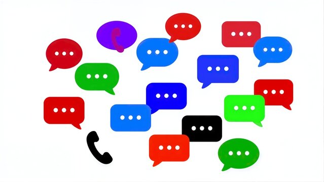 Colorful speech bubbles and a phone icon symbolize communication across platforms.