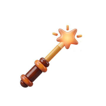 A stylized 3D render of a magic wand with a glowing star tip against a transparent background.