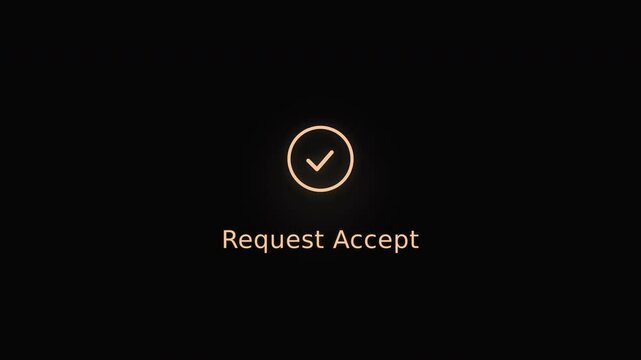 Minimalist UI Interface Element Featuring Golden Check Mark Icon and Request Accept Text Isolated on Dark Background for Digital Apps