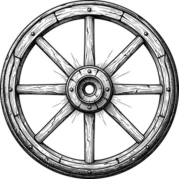 Vintage wooden wagon wheel drawing