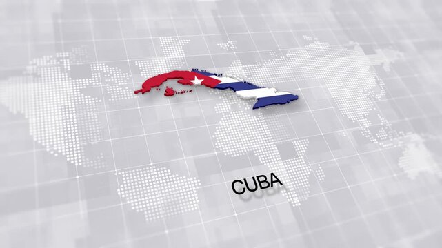 Cuba map with national flag on white digital world map background, global political, geographic border for international news concept with minimal background