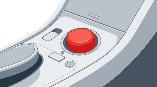 Big Red Emergency Button on Futuristic Dashboard Control Panel Vector Illustration