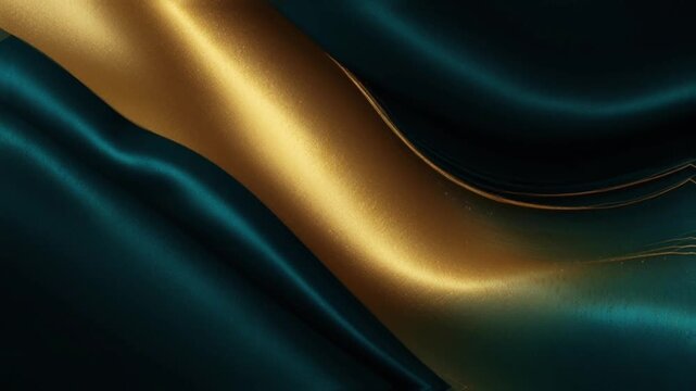 An elegant and luxurious abstract background animation featuring a combination of dark teal-green and gleaming gold accents. 