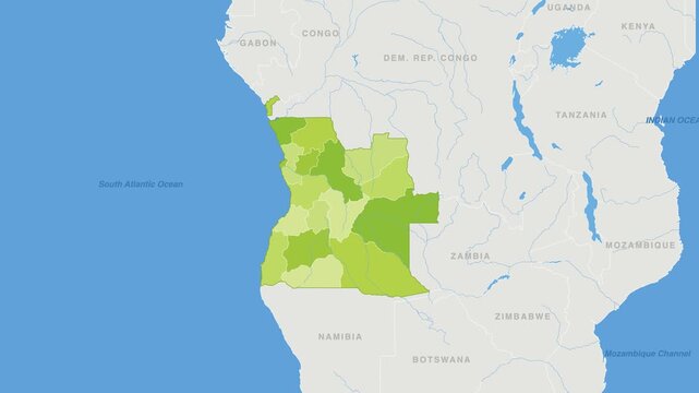 Angola political map zoom animation over Middle Africa 4K