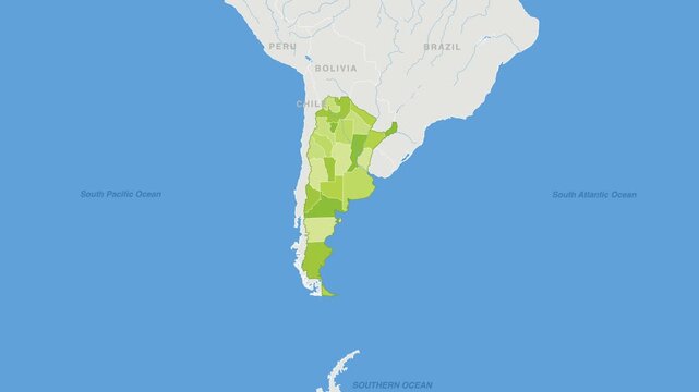 Argentina political map zoom animation over South America 4K