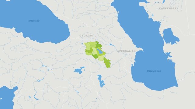 Armenia political map zoom animation over Western Asia 4K