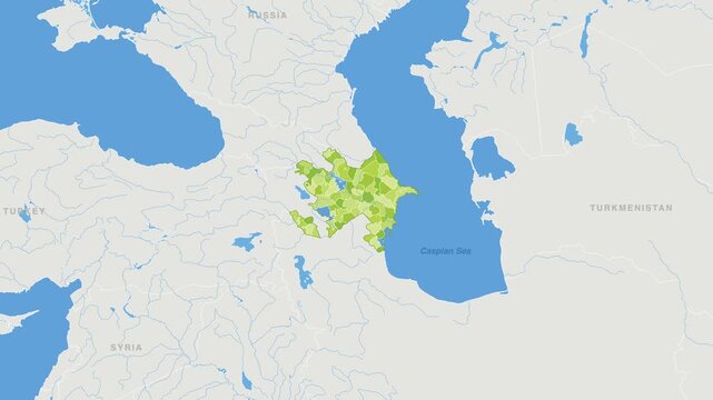 Azerbaijan political map zoom animation over Western Asia 4K