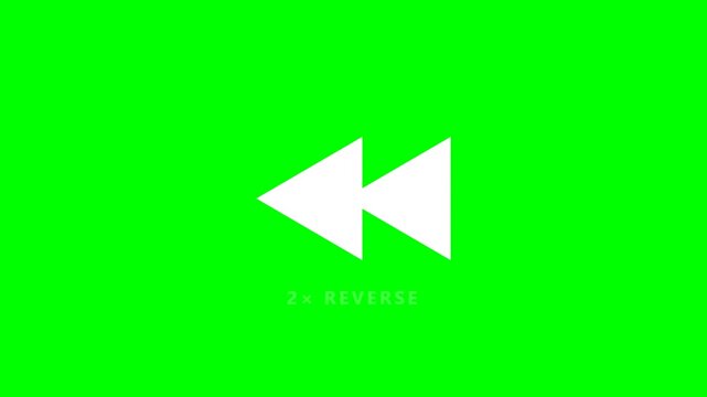 White Fast Rewind 2x Reverse Media Player Icon Animation on Green Screen Background
