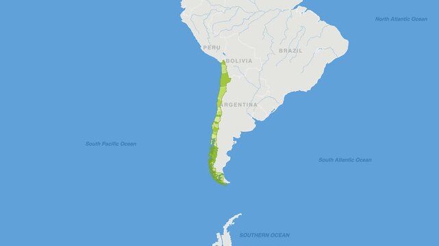 Chile political map zoom animation over South America 4K