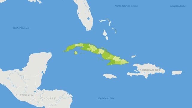 Cuba political map zoom animation over Caribbean 4K