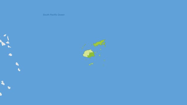 Fiji political map zoom animation over Melanesia 4K