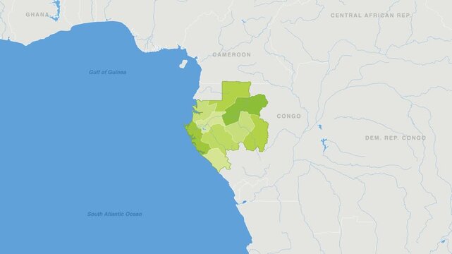 Gabon political map zoom animation over Middle Africa 4K