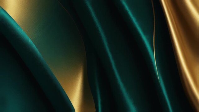 The smooth, lustrous folds of silk or satin fabric. The combination of rich emerald green and luxurious gold accents creates an impression of premium quality, elegance, and exclusivity.