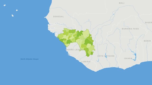 Guinea political map zoom animation over Western Africa 4K