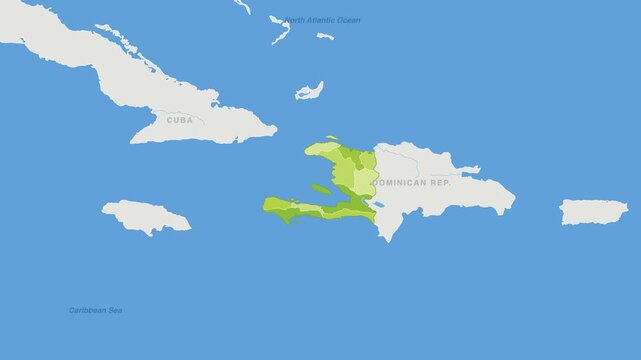 Haiti political map zoom animation over Caribbean 4K