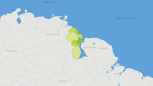 Guyana political map zoom animation over South America 4K